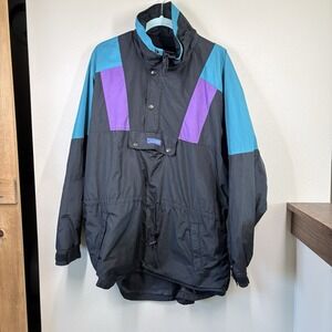 Men's Vtg windbreaker Quarter Zip Pullover Sportina  Black Blue Purple 90's L